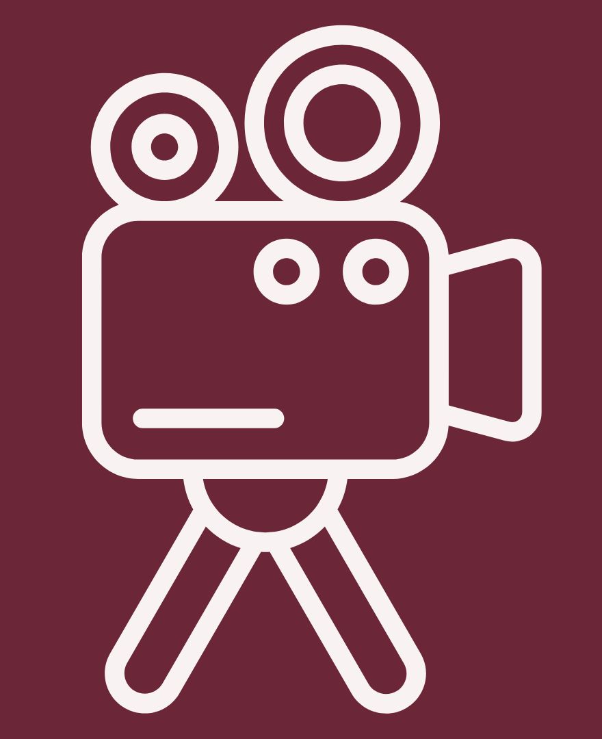 Video production service icon showing a film camera on a tripod